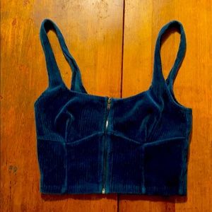 Corduroy zip-up crop top